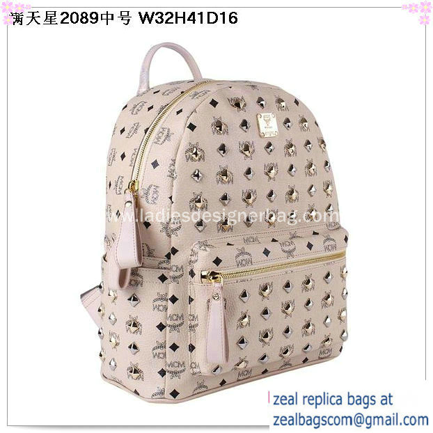 High Quality Replica MCM Stark Studded Medium Backpack MC2089 OffWhite - Click Image to Close